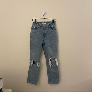 Abercrombie & Fitch The 90s Straight Ultra High Rise Blue Denim Ripped Jeans